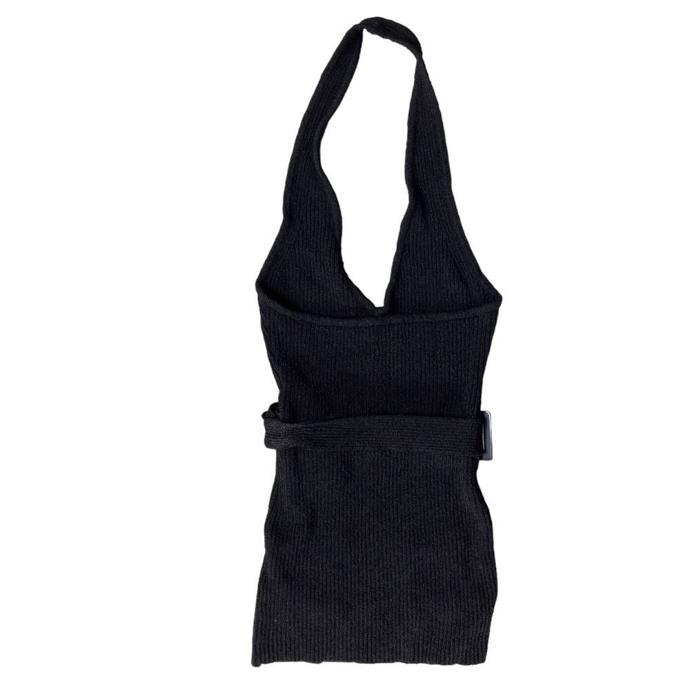 Bebe Y2K Halter Top Ribbed Knit Sweater Tank Black Belted Womens Size Small - Picture 2 of 8